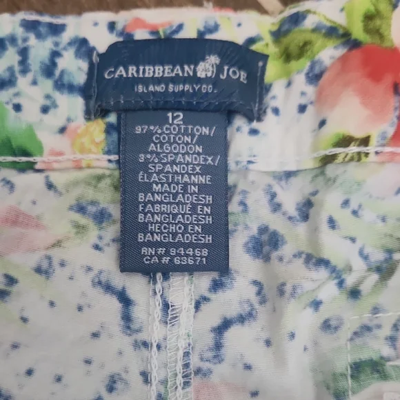 Womens Caribbean Joe Blue and Green Bermuda Shorts Vibrant Floral Design Size 12 - Picture 3 of 5